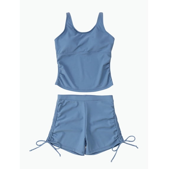 REDARER Girls Tankini Swimsuit 2-Piece Ruched Drawstring Shorts Bathing Suit for Kids Beach Swim,9-10 Years