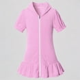 thumbnail image 1 of REDARER Girls' Terry Cloth Swim Cover-Up, Short Sleeve Hooded Zip-Up Ruffled Beach Dress, Summer Bathing Suit Coverup for Kids,10-11 Years, 1 of 7
