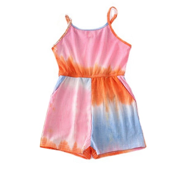 REDARER Girls Tie-Dye Cami Romper, Colorblock Loose Fit Jumpsuit for Beach Vacation & Casual Wear,2 Years