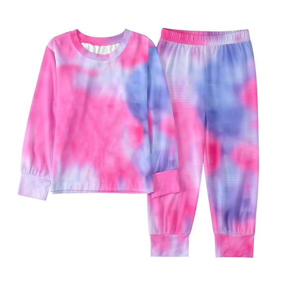 REDARER Girls Tie Dye Pajama Set Winter Long Sleeve Two Piece Sleepwear for Kids Youth,9-10 Years