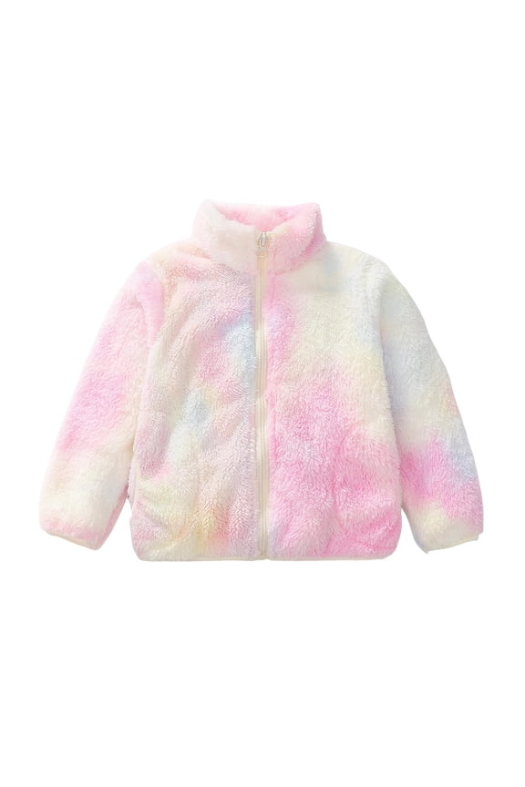 Winter Girls Tie Dye Jacket with Stand Collar and Pockets Korean Style Outerwear for Toddler and Kids,Size:6-7 Years