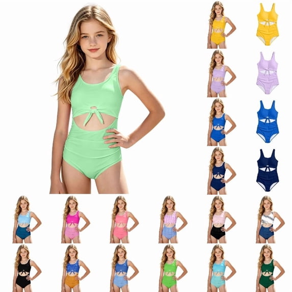 REDARER Girls Tie Front Cutout One Piece Swimsuit, Elegant Hollow Bathing Suit,9-10 Years