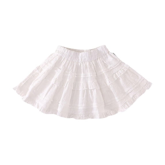 REDARER Girls' Tiered Ruffle Skirt Elastic Waist Casual Flowy Shirred Layered Skirt for Kids,5-6 Years
