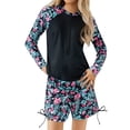 thumbnail image 1 of REDARER Girls Tropical Floral Print Two Piece Swimsuit Long Sleeve Zip Front Rash Guard Top & Shorts Set,12-13 Years, 1 of 5