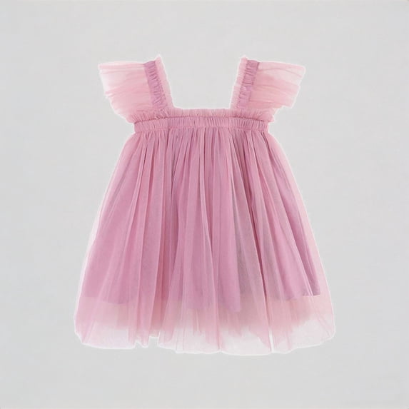 REDARER Girls Tulle Dress with Ruffled Flutter Sleeves Princess Party Outfit,5-6 Years