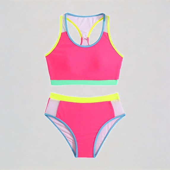 REDARER Girls Two-Piece Bikini Set: Color Block, Adjustable Tank Top, Triangle Bottoms – Summer Sports Swimwear for Beach & Pool,7-8 Years