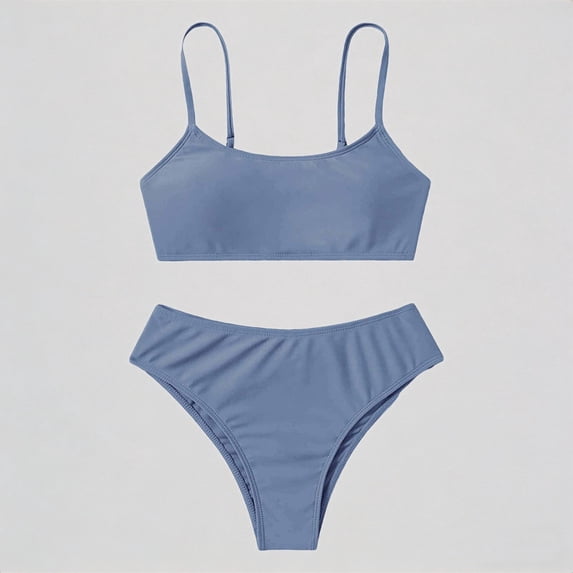 REDARER Girls Two-Piece Bikini Set: Solid , Scoop-Neck Top, High-Waisted Bottom – Stylish Summer Beach Bathing Swimwear,13-14 Years
