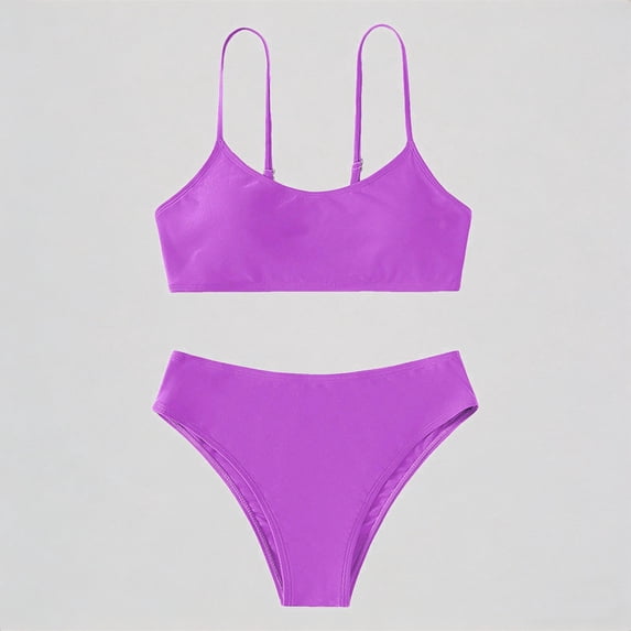 REDARER Girls Two-Piece Bikini Set: Solid , Scoop-Neck Top, High-Waisted Bottom – Stylish Summer Beach Bathing Swimwear,9-11 Years