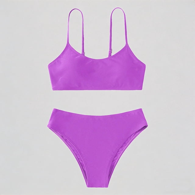 REDARER Girls Two-Piece Bikini Set: Solid , Scoop-Neck Top, High-Waisted Bottom – Stylish Summer Beach Bathing Swimwear,9-11 Years