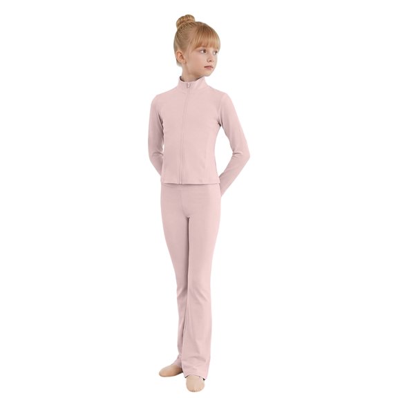 REDARER Girls Two Piece Dance Set Solid Zip Up Stand Collar Long Sleeve Jacket Flare Stretch Leggings Ballet Gymnastics Practice Warm Up Outfit,2-3 Years