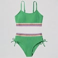 thumbnail image 1 of REDARER Girls Two-Piece High-Waist Bikini â Ribbed Top & Bottom with Patterned Trim, Side Ties & Chest Pad for Beach Pool Swimwear,9-10 Years, 1 of 5