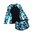thumbnail image 1 of REDARER Girls Two Piece Rash Guard Set Long Sleeve Zip Up Tree Print UPF 50+ Sun Protection Summer Beach Swimwear For Kids,11-12 Years, 1 of 6
