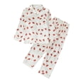 thumbnail image 1 of REDARER Girls Two Piece Satin Pajama Set Lapel Long Sleeve Top with Chest Pocket Elastic Waist Matching Pants Lip Print Smooth Cool Loungewear for Kids Bedtime Sleep,3-4 Years, 1 of 3