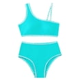 thumbnail image 1 of REDARER Girls Two Piece Swimsuit One Shoulder Contrast Trim High Waist Bottoms Adjustable Strap Bikini Set,15-16 Years, 1 of 7