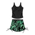 thumbnail image 1 of REDARER Girls Two Piece Tankini Swimsuit Black With Tropical Leaf Print Shorts Side Drawstring Ruched Summer Beach Swimwear,15-16 Years, 1 of 8