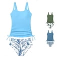 thumbnail image 1 of REDARER Girls Two Piece Tankini Swimsuit Solid Cutout Strap Side Drawstring Ruched Top Tree Print Bikini Summer Pool Beach Bathing Suit,13-14 Years, 1 of 3