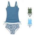 thumbnail image 1 of REDARER Girls Two Piece Tankini Swimsuit Solid Cutout Strap Side Drawstring Ruched Top Tree Print Bikini Summer Pool Beach Bathing Suit,15-16 Years, 1 of 4