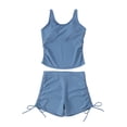 thumbnail image 1 of REDARER Girls Two Piece Tankini Swimsuit Solid Side Drawstring Ruched Summer Beach Swimwear For Kids,13-14 Years, 1 of 9