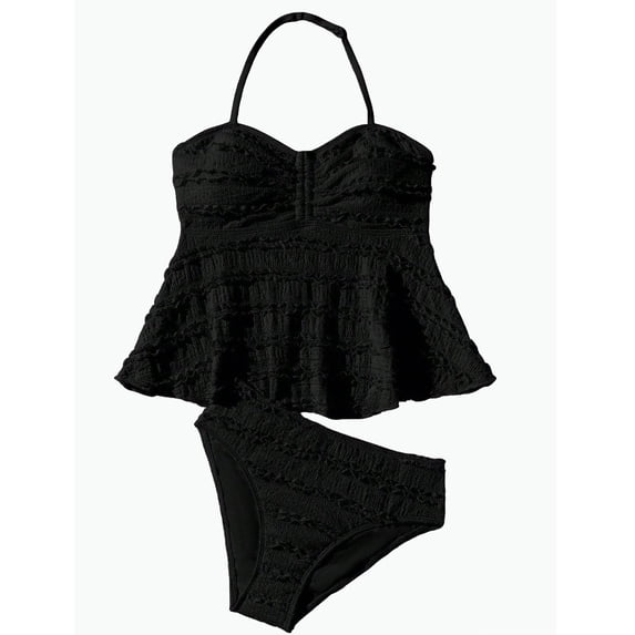 REDARER Girls Two Piece Tankini Swimsuit Textured Ruffle Halter UPF 50+ Sun Protective Swimwear Summer,9-10 Years