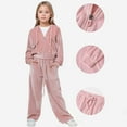 thumbnail image 1 of REDARER Girls Velvet Tracksuit, Hooded Sweatshirt & Jogger Pants 2-Piece Set, Cozy Fall Winter Athletic Wear,Size:6-7 Years, 1 of 5