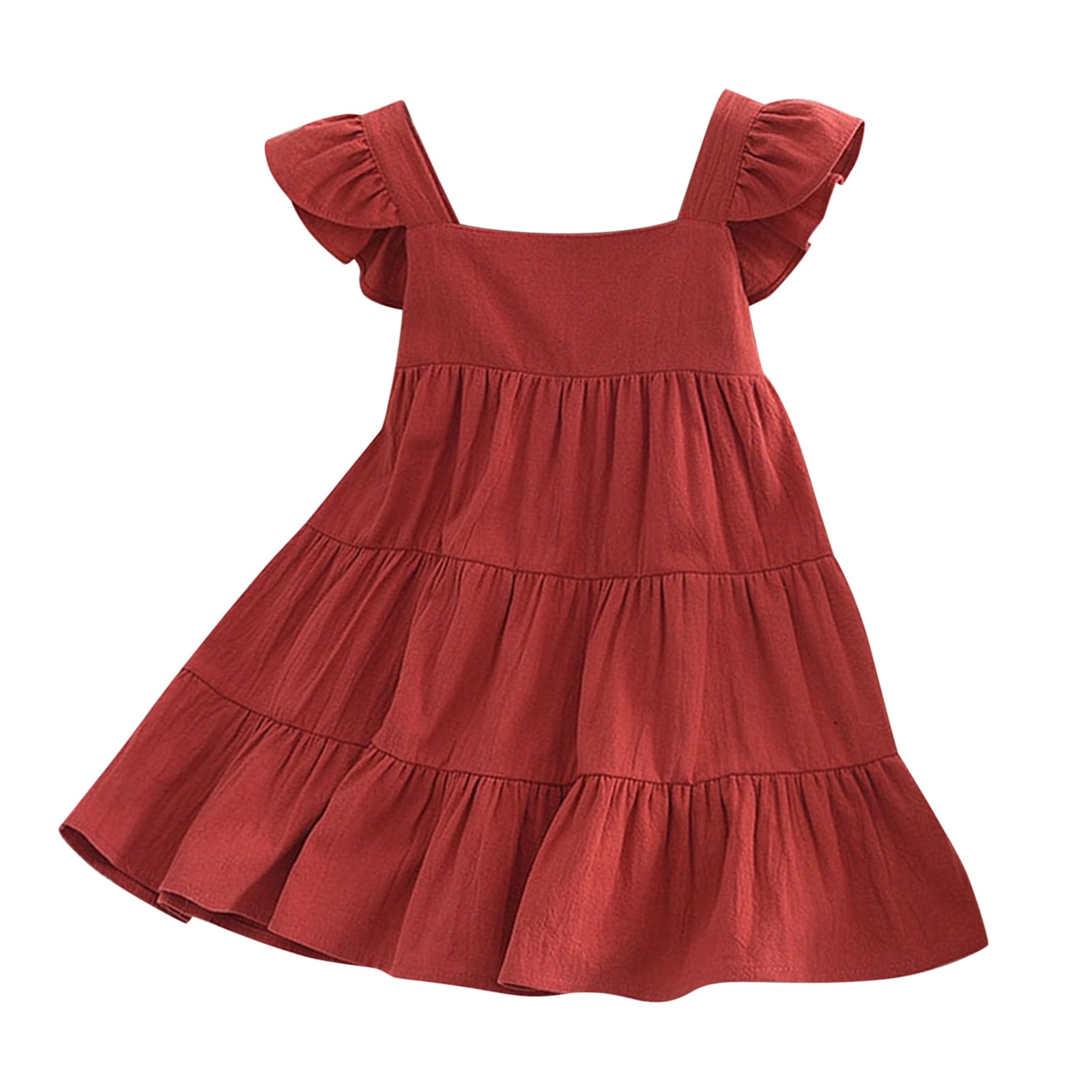 Wenrine Women Red Ruffle Layered Swingh Babydoll Sundress