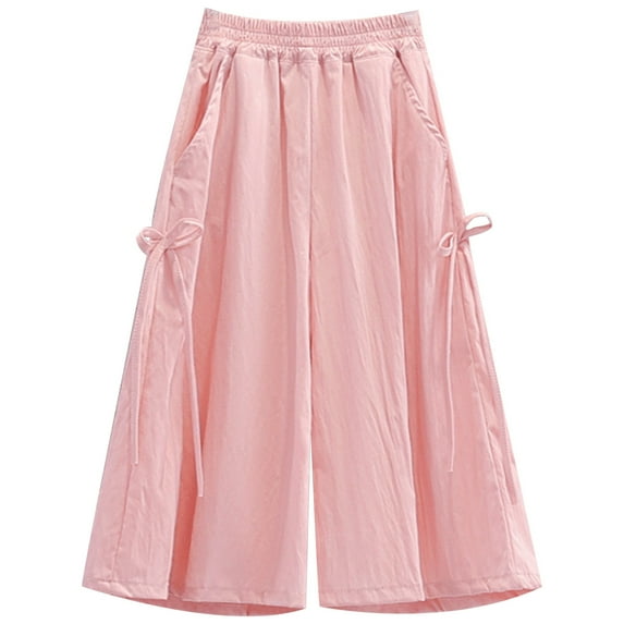 REDARER Girls Wide-Leg Pants, Lightweight Cotton Culottes with Side Bows, Casual Everyday Wear for Spring Summer,3-4 Years