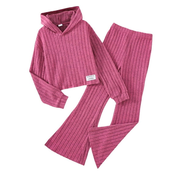 REDARER Girls' Winter 2-Piece Set - Cozy Ribbed Hoodie & Flare Pants, Soft Casual Outfit for School & Play,Size:10-11 Years