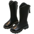 thumbnail image 1 of REDARER Girls Winter Boots Warm Lined High Knee Long Boots, Non- Sole Casual Leather Booties for Toddler Kids,Color:Black,Size:7.5-8 Years, 1 of 9