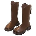 thumbnail image 1 of REDARER Girls Winter Boots Warm Lined High Knee Long Boots, Non- Sole Casual Leather Booties for Toddler Kids,Color:Brown,Size:9.5-10 Years, 1 of 8