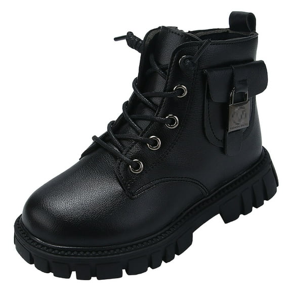 REDARER Girls Winter Boots Waterproof Ankle Booties with Side Zipper - Warm Durable Snow Shoes for Kids, Non- Fashion Boots,Color:Z13 Black,Size:10-10.5 Years