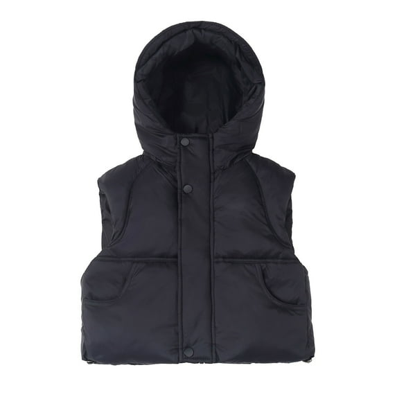 REDARER Girls Winter Coat Warm Thickened Padded Vest with Hood Outdoor Windproof Jacket Lined Thermal Insulated,Color:Black,Size:1-2 Years