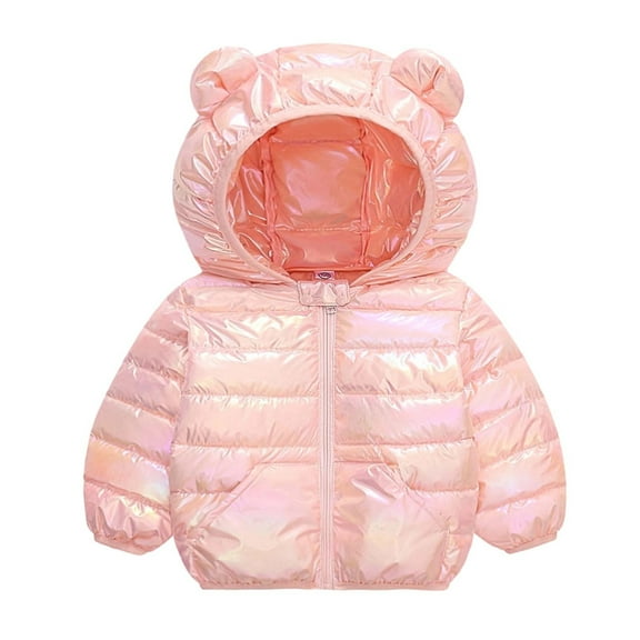 REDARER Girls Winter Coat with Hood Furry Ears Color Gradient Long Sleeve Zipper Front Lightweight Insulated Jacket,Color:Pink,Size:6-12 Months