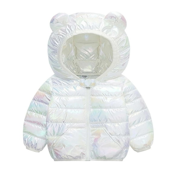 REDARER Girls Winter Coat with Hood Furry Ears Color Gradient Long Sleeve Zipper Front Lightweight Insulated Jacket,Color:White,Size:12-18 Months