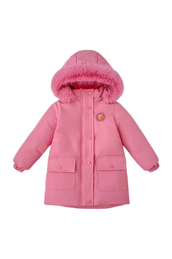 Girls Winter Jacket Thickened Warm Down Alternative Lined Coat Fashion Cold Weather Outerwear,Size:4-5 Years