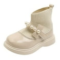 thumbnail image 1 of REDARER Girls' Winter Leather Dress Shoes - Fashionable Woven Dance Shoes with Plush Lining | Warm Princess Style for Kids,Color:Beige,Size:8, 1 of 5