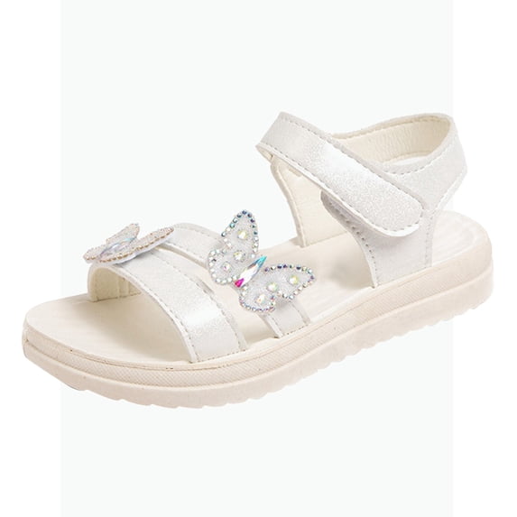 REDARER Glitter Butterfly Girls Sandals, Open-Toe Adjustable Strap, Toddler Girls Summer Casual Outdoor Walking Sandals,5.5-6 Years