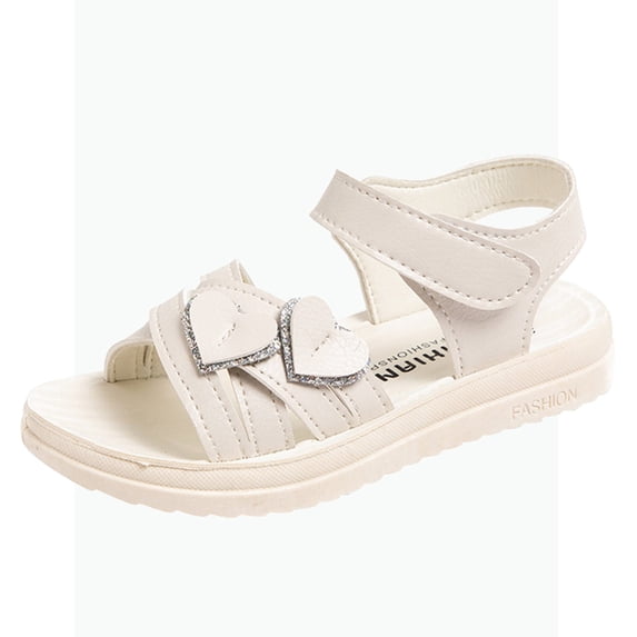 REDARER Glitter Heart Girls Sandals, Open-Toe Adjustable Strap, Toddler Girls Breathable Casual Summer Outdoor Shoes,12-13 Years