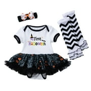 REDARER Halloween Baby Clothes - Baby Toddler Girls Short Sleeve Halloween Printed Romper Bodysuit Set Outfits, Halloween Decorations,Color:1-Grey Size:3-6 Months