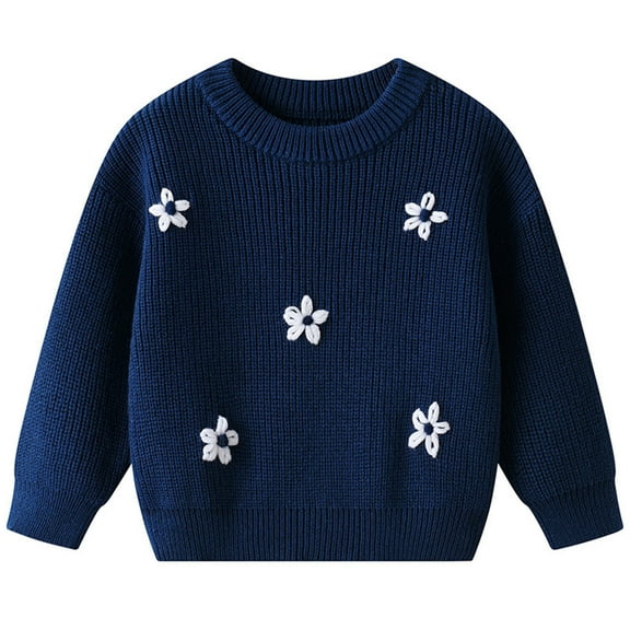 REDARER Hand-Embroidered Floral Sweater - Soft Knit Pullover for Girls’ Holiday Outfits Festive Winter Wear, Toddler-Friendly,3-4 Years