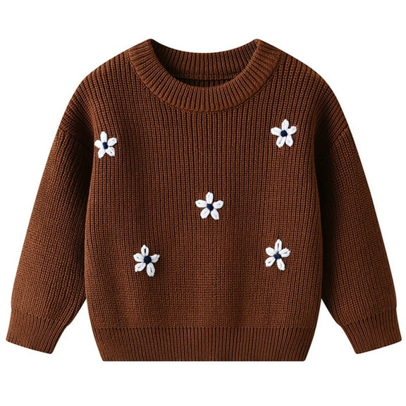 REDARER Hand-Embroidered Floral Sweater - Soft Knit Pullover for Girls’ Holiday Outfits Festive Winter Wear, Toddler-Friendly,6-9 Months