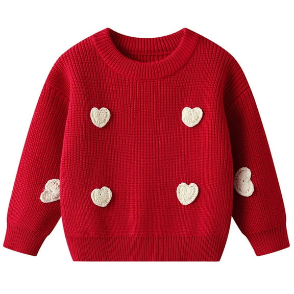 REDARER Hand-Knit Heart Sweater - Soft Baby Pullover for Birthday & Holiday Outfits Unisex, Cozy Winter Knitwear,5-6 Years
