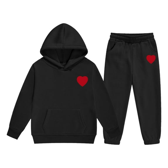 REDARER Heart Print Set, Plush Lined Hoodie and Joggers, Cozy Winter Kids Outfit for Boys and Girls,Size:8-9 Years