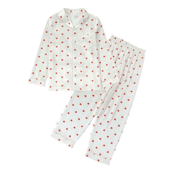 REDARER Heart Print Kids Long Sleeve Pajama Set with Pocket, Cozy Soft 2-Piece Loungewear Comfortable Sleepwear for Bedtime & Family Matching,Size:9-10 Years