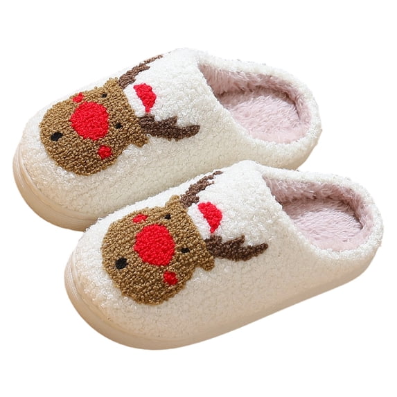 REDARER Holiday Reindeer Slippers - Cozy Indoor Shoes with Anti- Sole & Embroidery for Festive Comfort,Size:7-9 Years