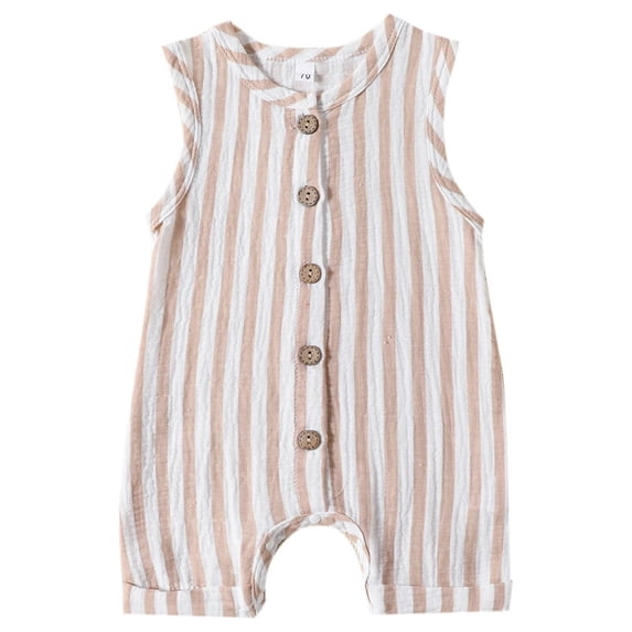 REDARER Boys & Girls' Sleeveless Striped Romper Cotton Linen Blend Snap-Front Jumpsuit Summer Outfit,6-9 Months
