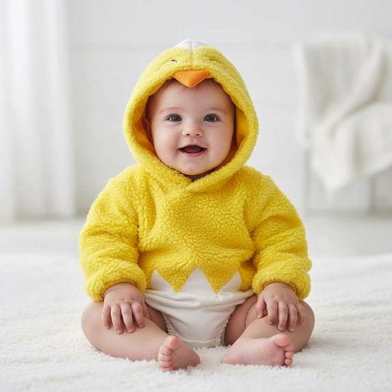 REDARER Easter Chick Romper Hooded Long Sleeve Animal Baby Bodysuit with Snap Closure for Holiday Photo ,6-12 Months