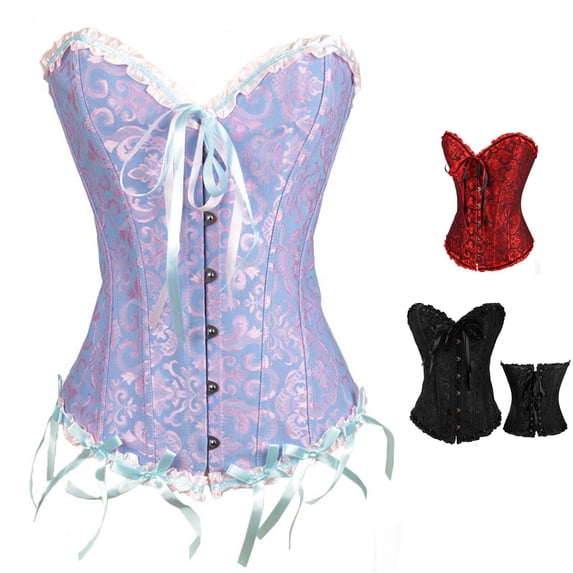 REDARER Jacquard Ruffled Corset Lace Up Back Satin Bow Front Buckle Waist Shaping Bustier for Gothic Halloween Party Cosplay Outfit,4XL