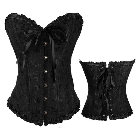 REDARER Jacquard Ruffled Corset Lace Up Back Satin Bow Front Buckle Waist Shaping Bustier for Gothic Halloween Party Cosplay Outfit,S
