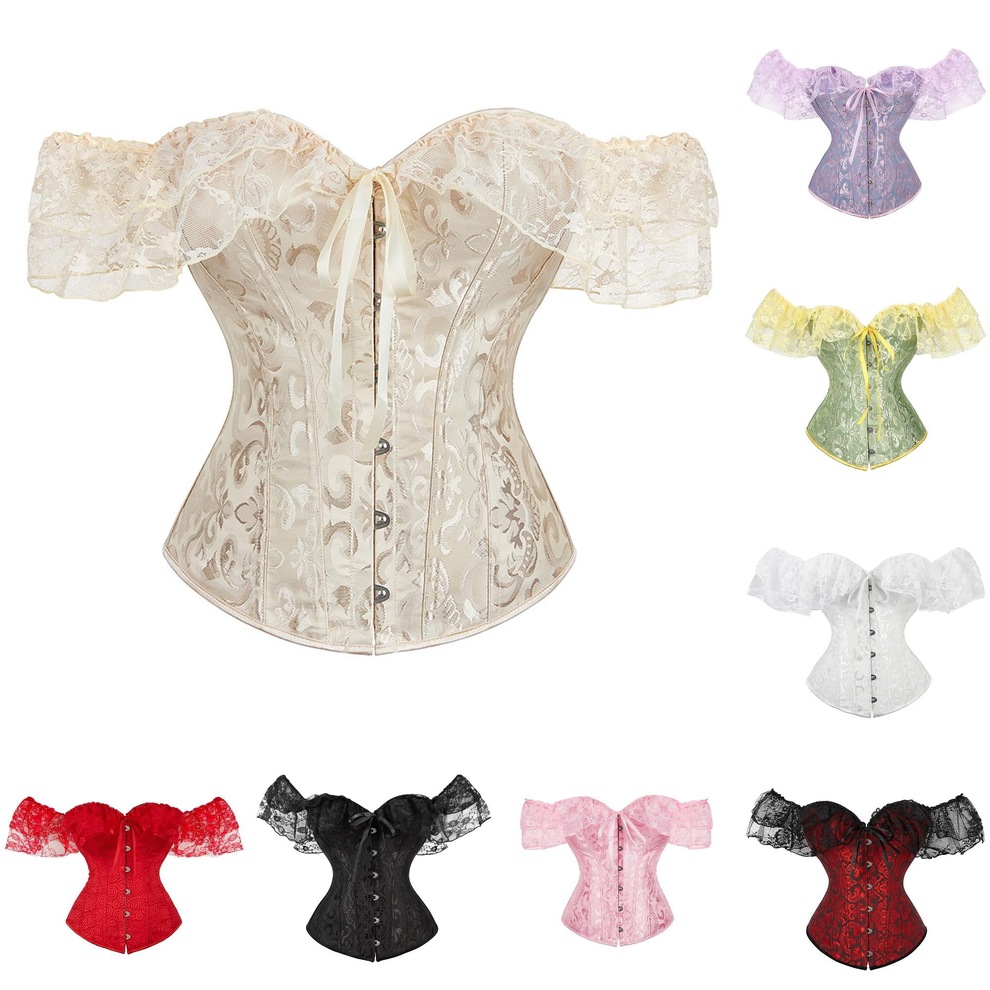 REDARER Jacquard Off Shoulder Lace Ruffle Corset Sweetheart Front ...