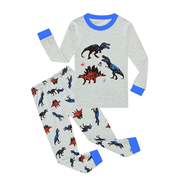 REDARER Kids 2 Piece Pajama Set Long Sleeve Crew Neck Dinosaur Print Sleepwear Boys Loungewear Outfit for Bedtime and Indoor Rest,6-7 Years